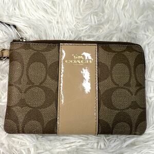 COACH Brown Gold Signature Coat Canvas Wristlet